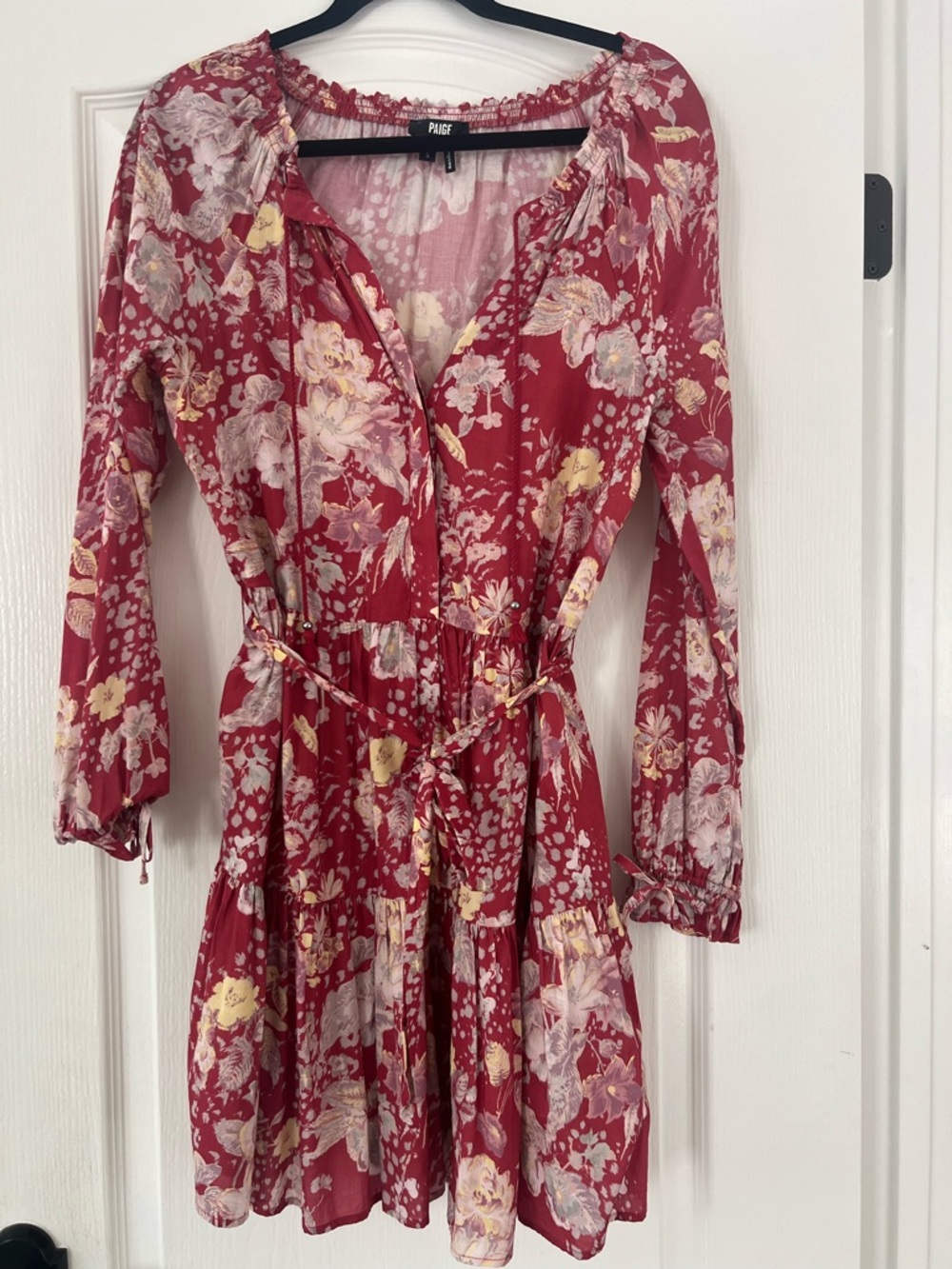 PAIGE Red Floral Tie-Waist Mini Dress Size Small